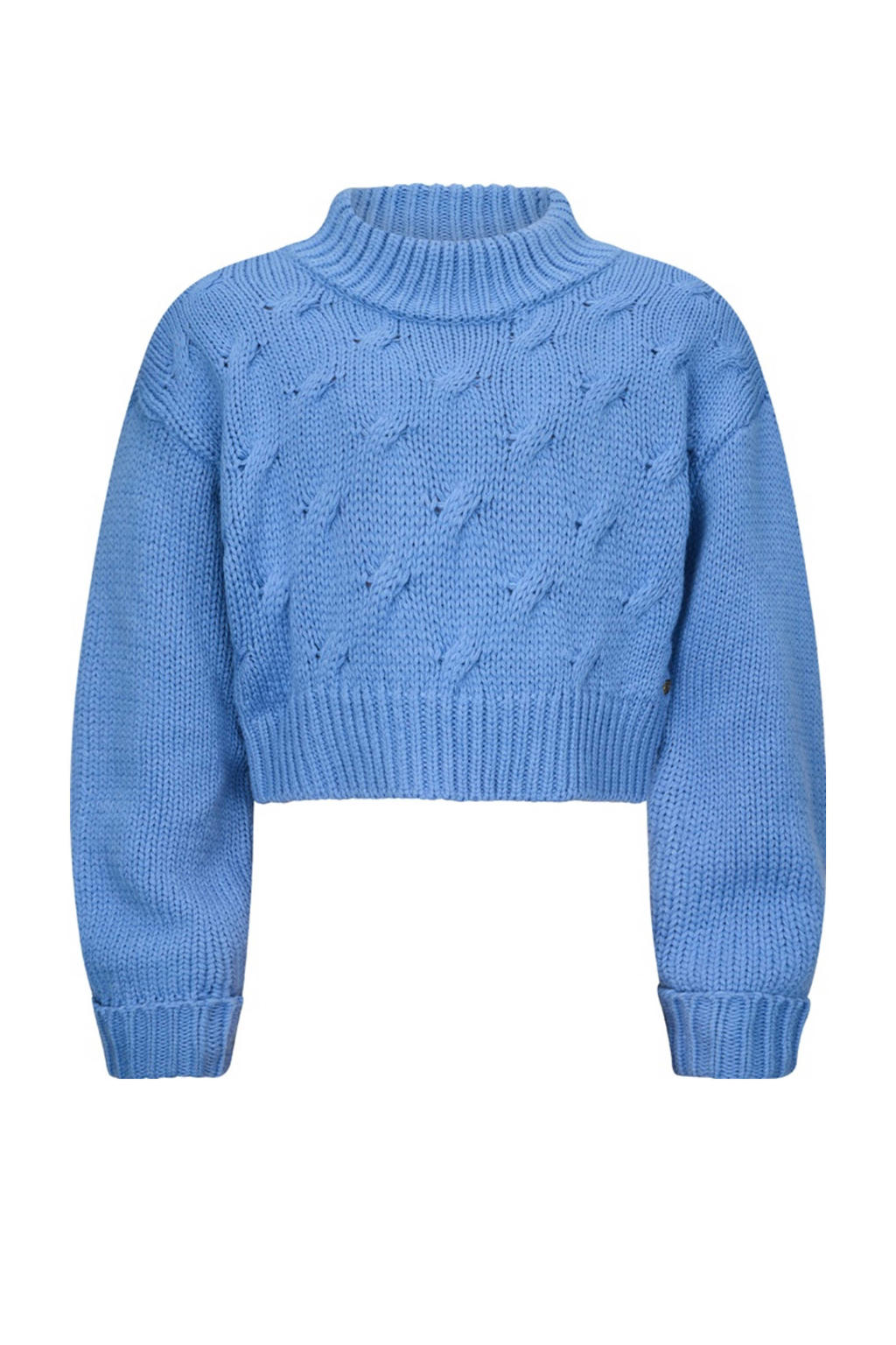 Blauwe meisjes Retour Jeans trui van acryl met effen, lange mouwen, opstaande kraag en ingebreid patroon