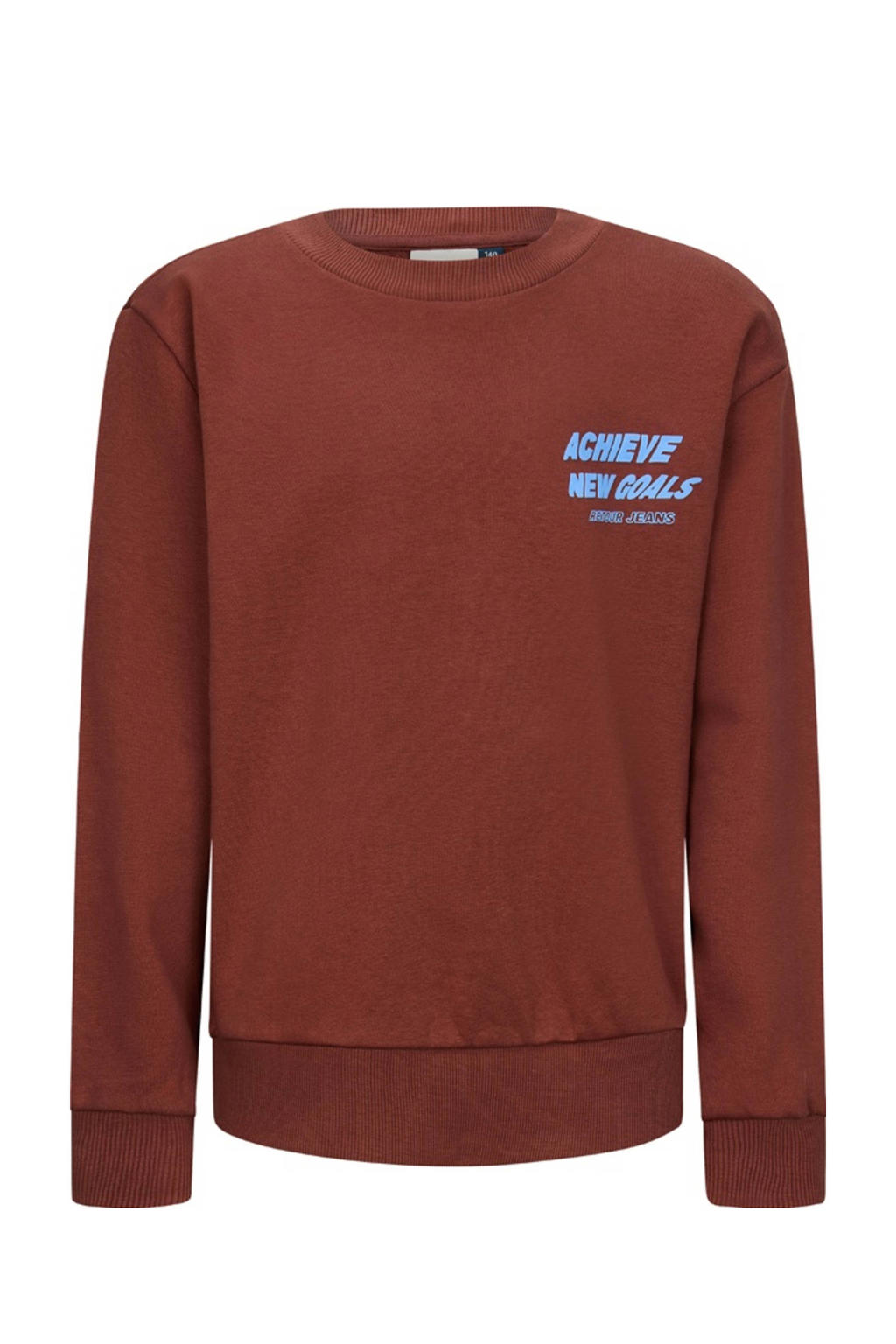 Donkerrode jongens Retour Jeans sweater met backprint, lange mouwen, ronde hals en geribde boorden