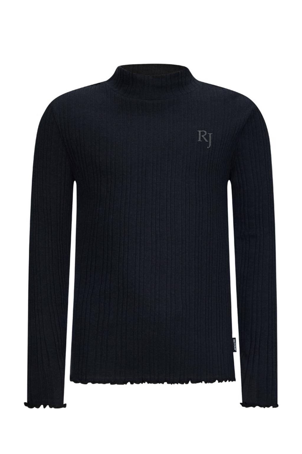 Zwarte meisjes Retour Jeans longsleeve van stretchkatoen met effen, lange mouwen en opstaande kraag