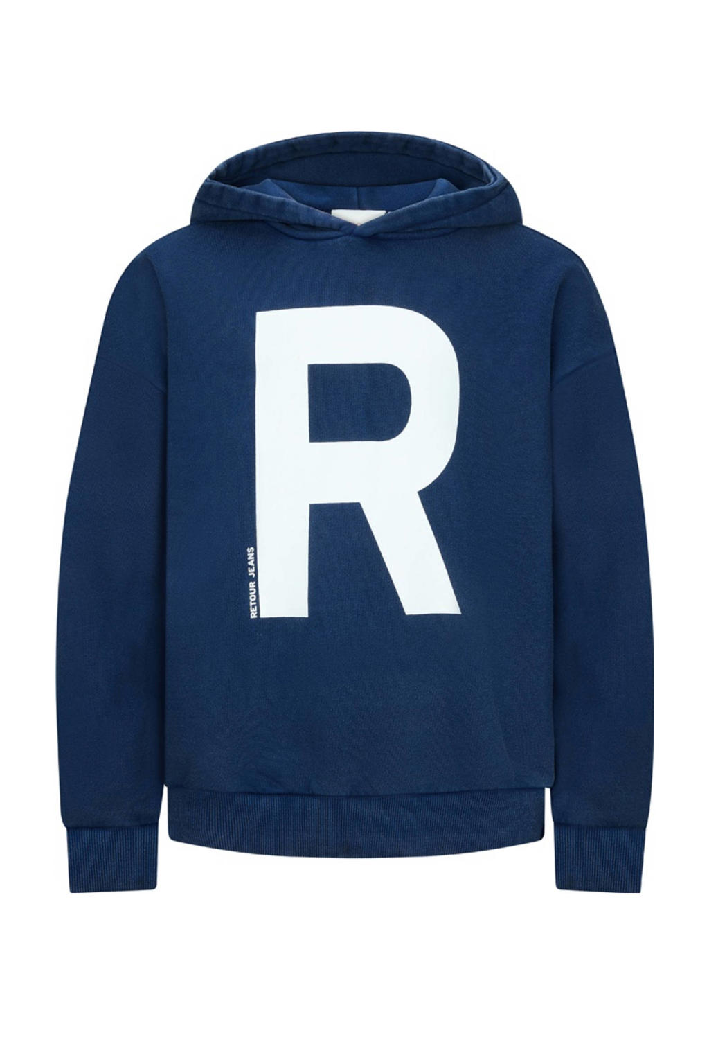 Blauwe jongens Retour Jeans hoodie van sweat materiaal met printopdruk, lange mouwen en capuchon