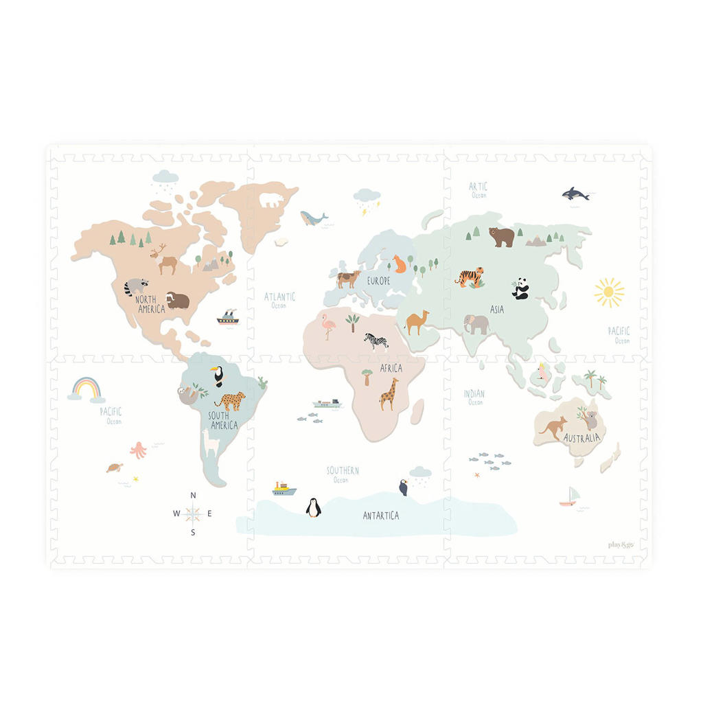 Play&Go EEVAA 3-in-1 omkeerbare puzzel Wereldmap (120x180cm - 6 tegels)