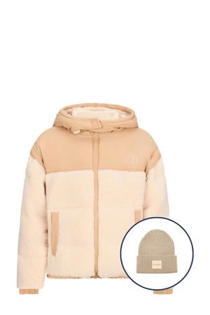 2-in-1 teddy jas beige/ecru + muts
