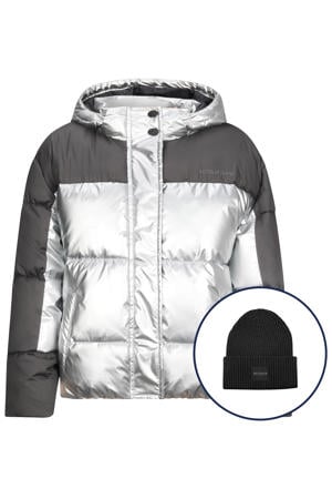 gewatteerde jas zilver + muts