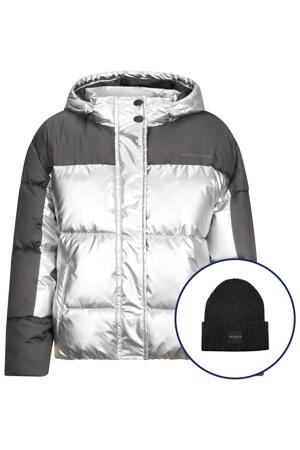gewatteerde jas zilver + muts