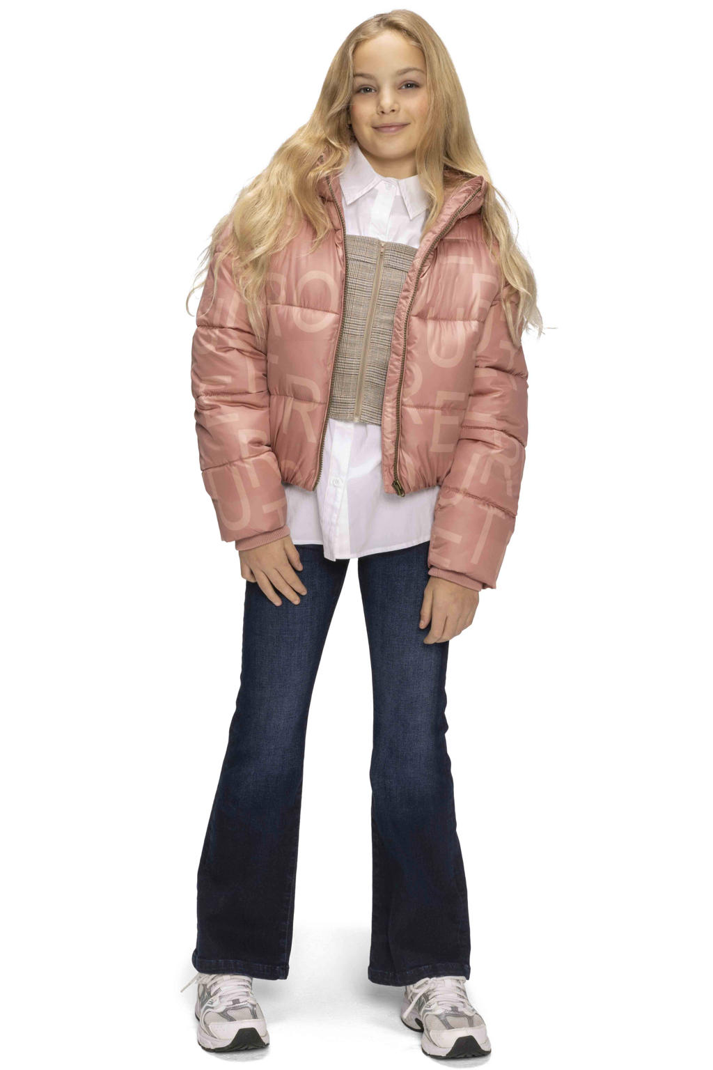 Roze meisjes Retour Jeans gewatteerde jas muts van polyester met lange mouwen, capuchon en ritssluiting