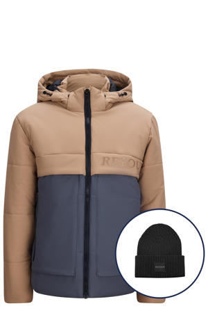 gewatteerde jas  beige + muts