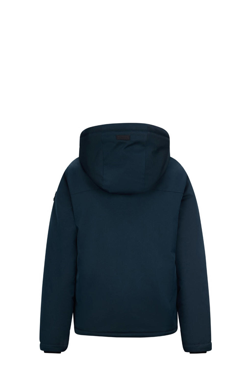 Donkerblauwe jongens Retour Jeans gewatteerde jas muts van polyamide met effen, lange mouwen, capuchon en rits- en drukknoopsluiting
