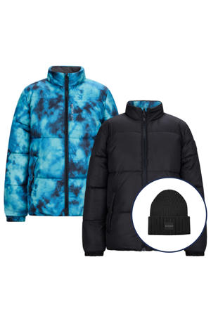 reversible jas zwart/blauw + muts