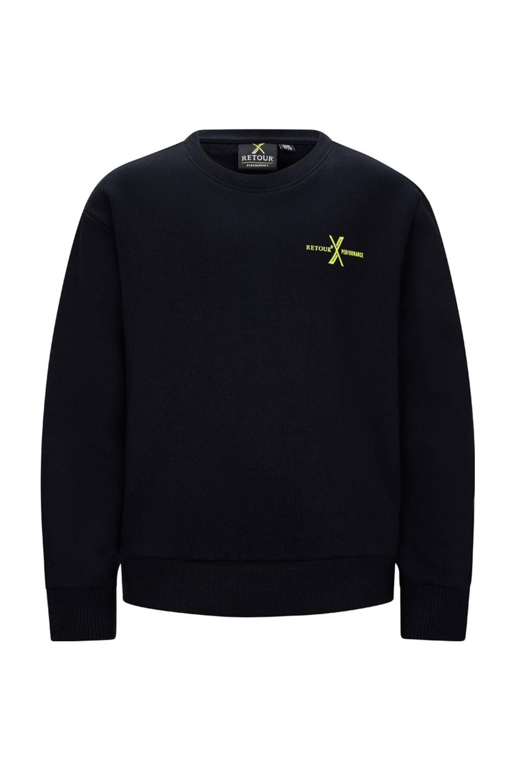 Zwarte jongens Retour Performance sweater van katoen met backprint, lange mouwen, ronde hals en geribde boorden