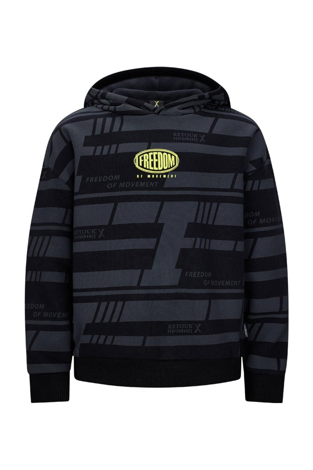 Zwart en grijze jongens Retour Performance hoodie van katoen met lange mouwen en capuchon