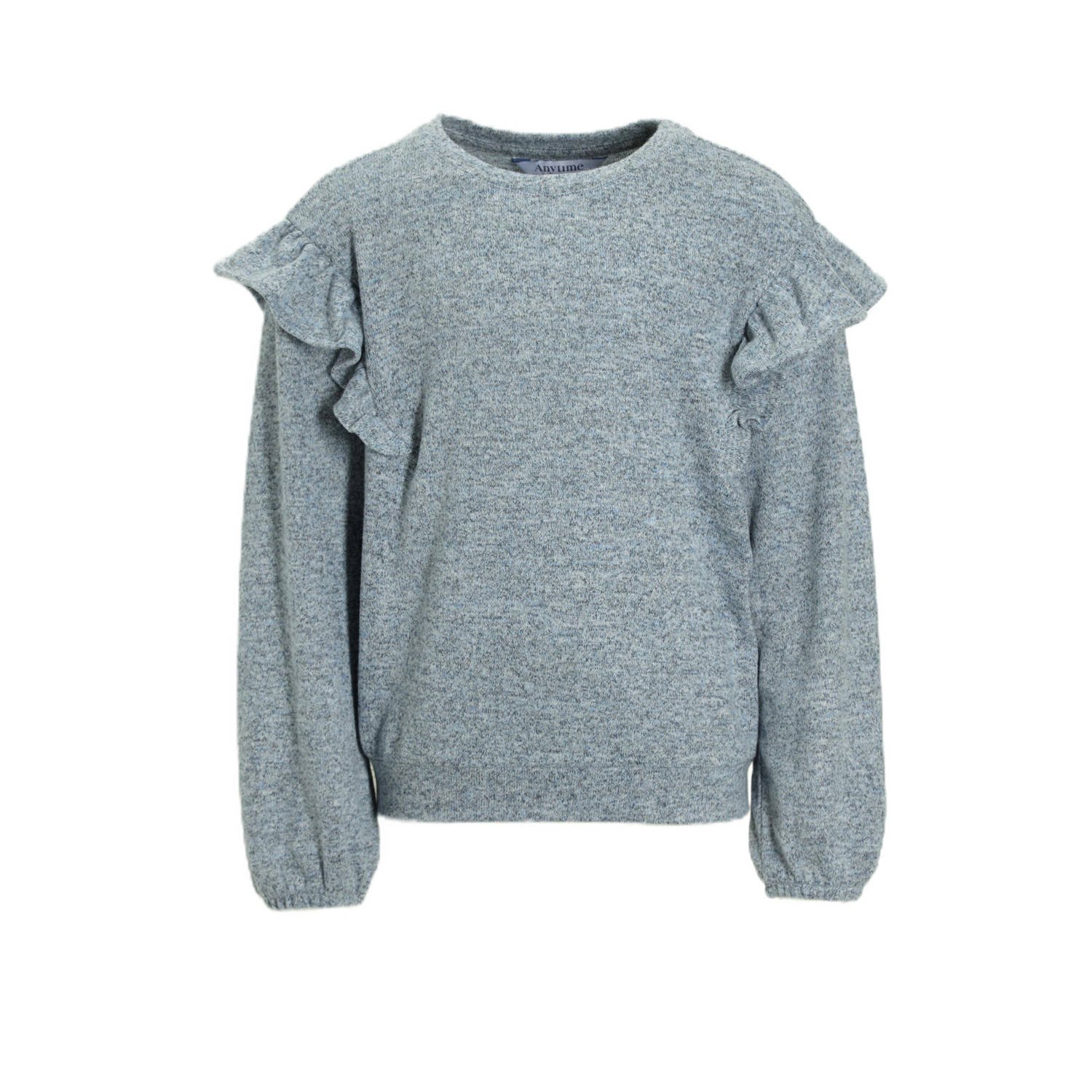 Anytime trui met ruches blauw melange