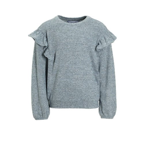 anytime trui met ruches blauw melange afbeelding
