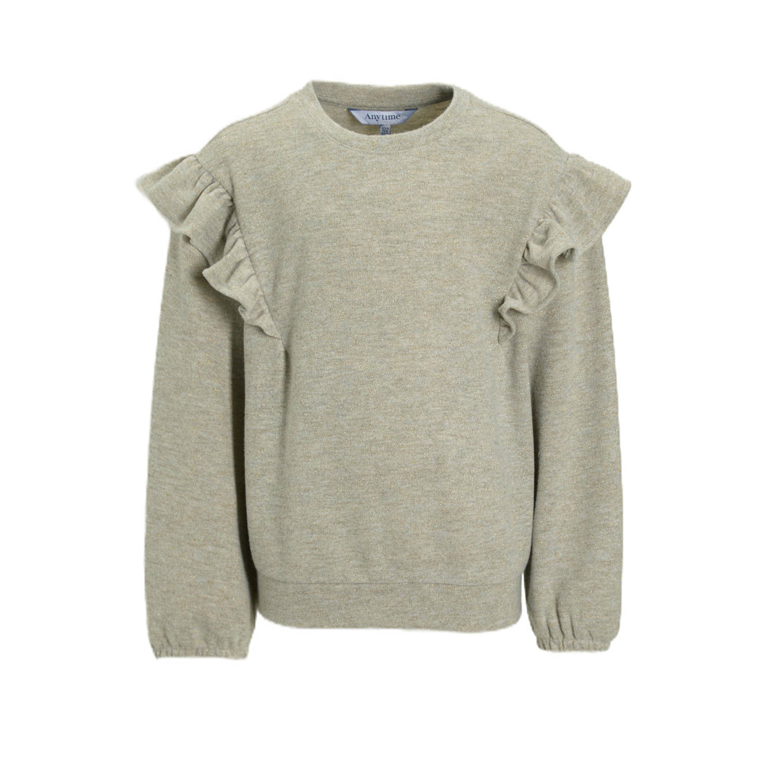 Anytime trui met glitter en ruches beige melange