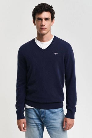 gebreide trui met wol donkerblauw