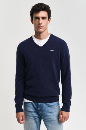 gebreide trui met wol donkerblauw
