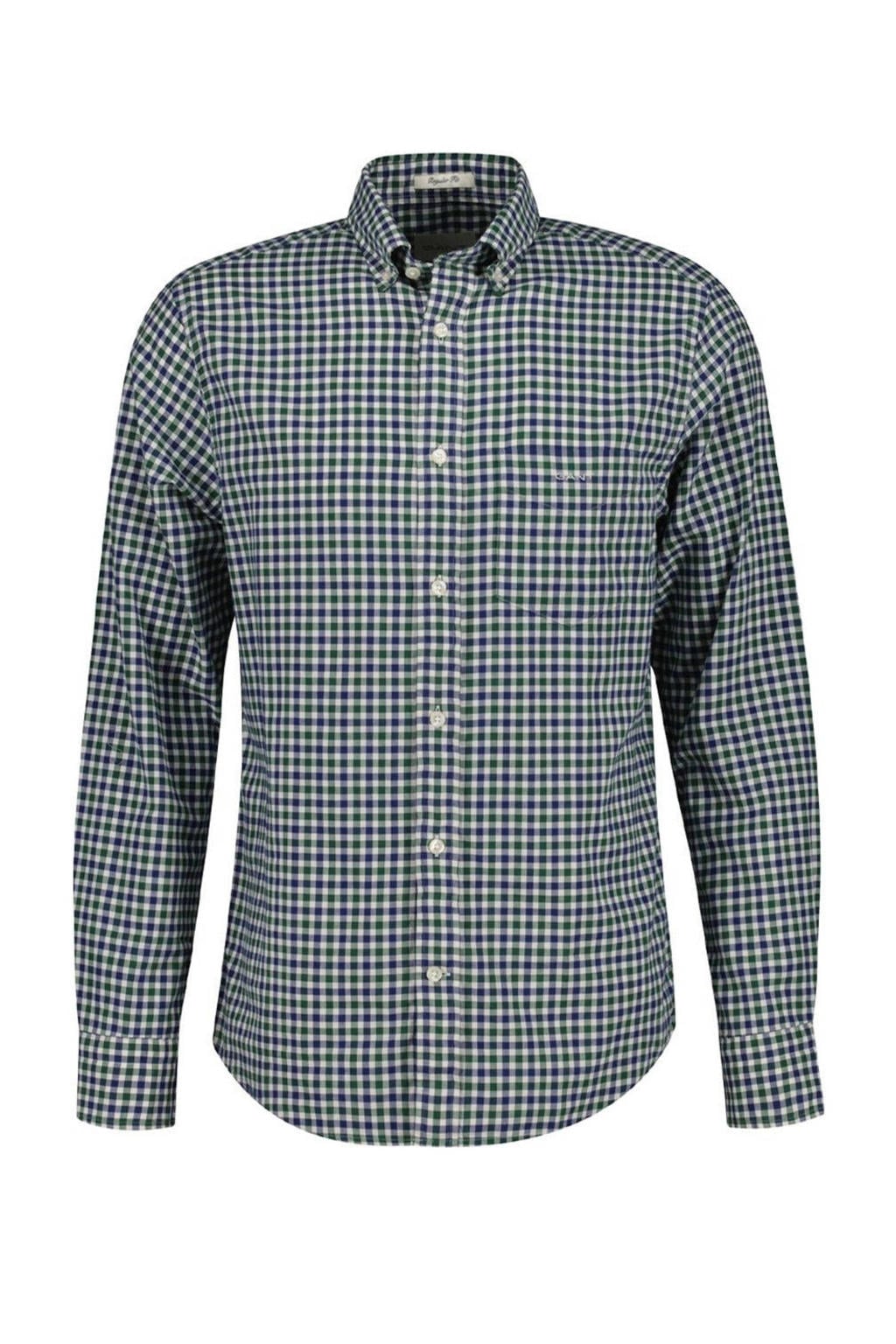Groene heren GANT regular casual overhemd van katoen met ruitenprint, lange mouwen, button down sluiting en knoopsluiting