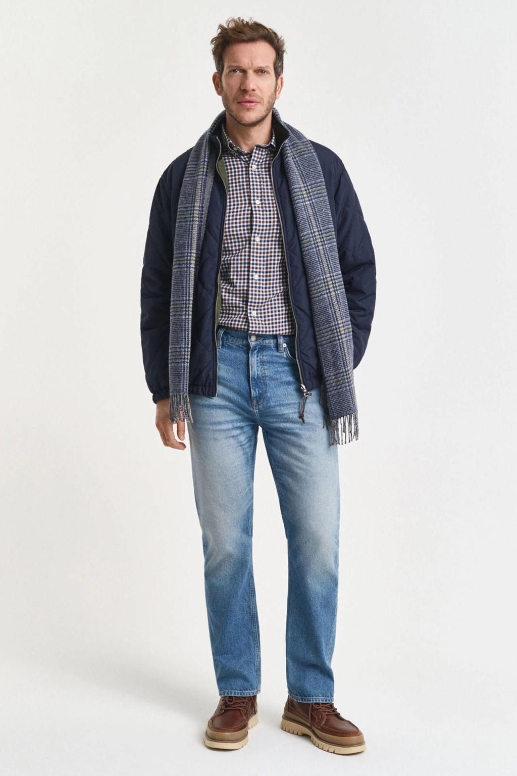 Bruine heren GANT regular casual overhemd van katoen met ruitenprint, lange mouwen, button down sluiting en knoopsluiting