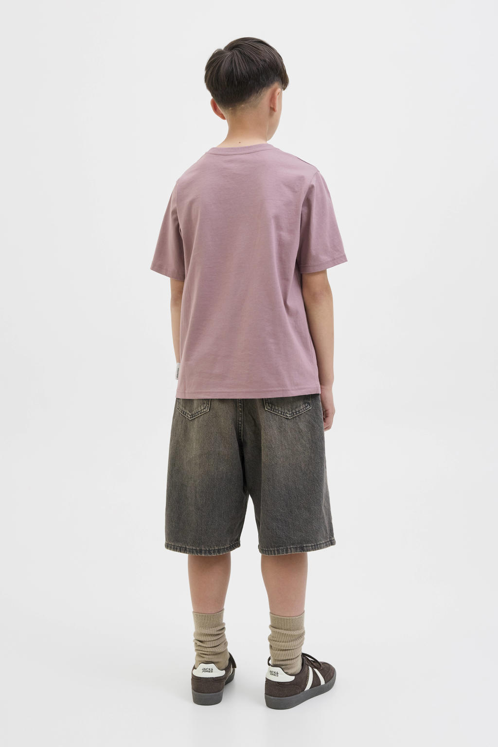 Paarse jongens JACK & JONES JUNIOR T-shirt van katoen met logo dessin, korte mouwen en ronde hals