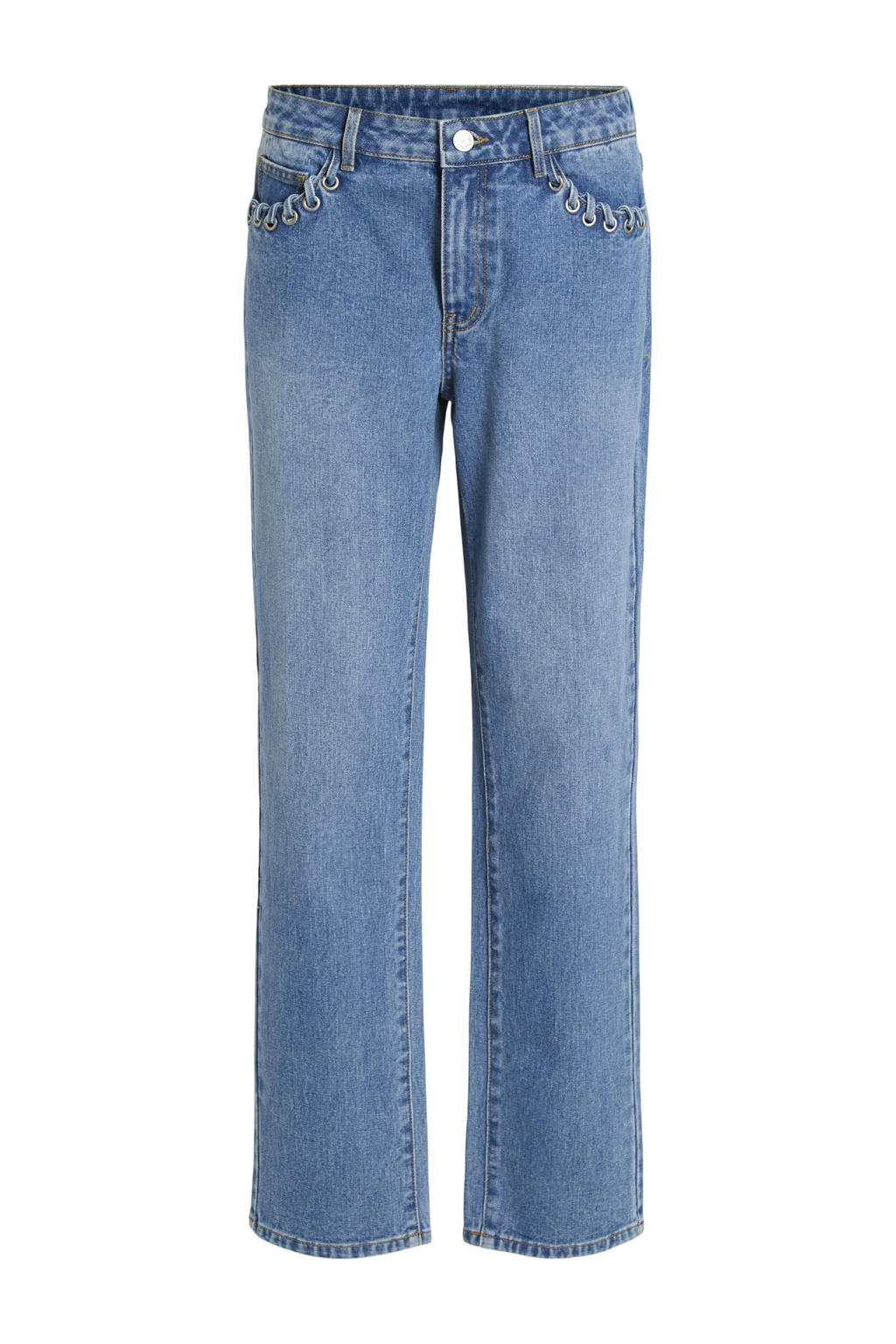 Medium blue denim dames VILA straight leg jeans van denim met rits- en knoopsluiting en effen