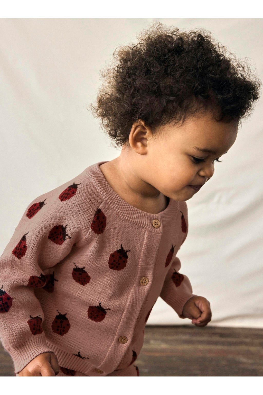 Oudroze en rode meisjes LIL' ATELIER BABY gebreid vest van katoen met lange mouwen, ronde hals en knoopsluiting