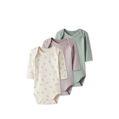 NAME IT BABY romper - set van 3 offwhite/roze/groen afbeelding