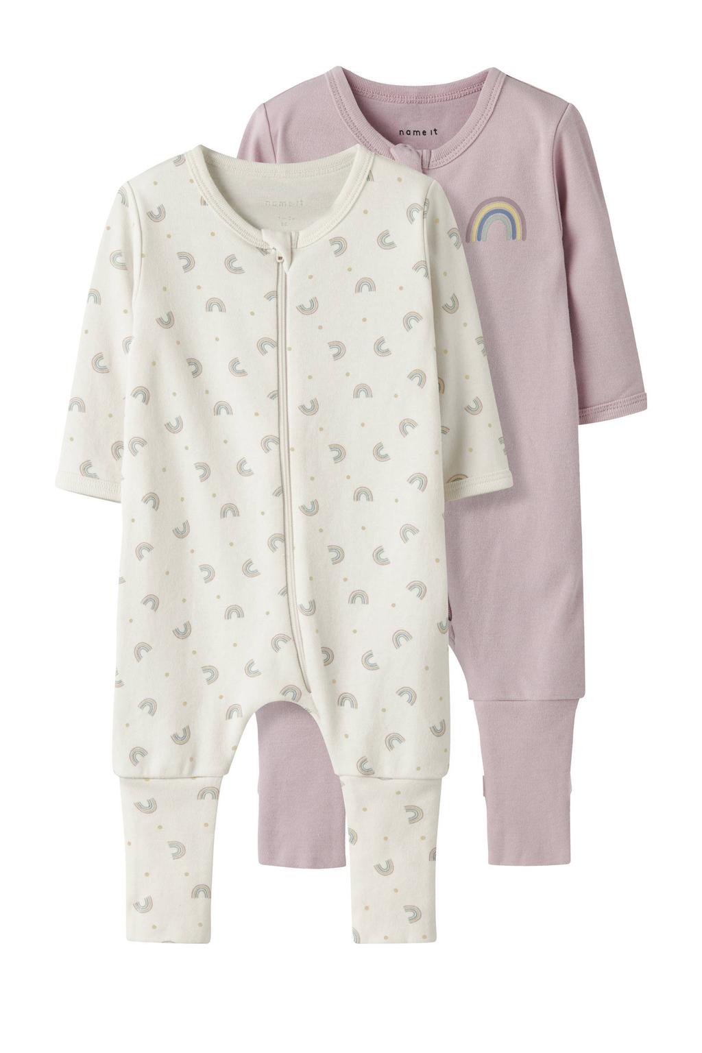 NAME IT BABY pyjama NBFNIGHTSUIT - ecru/lila (set van 2)