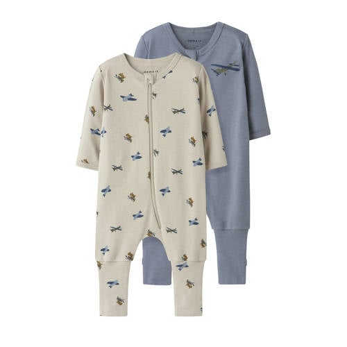 NAME IT BABY pyjama NBMNIGHTSUIT - set van 2 beige/blauw afbeelding
