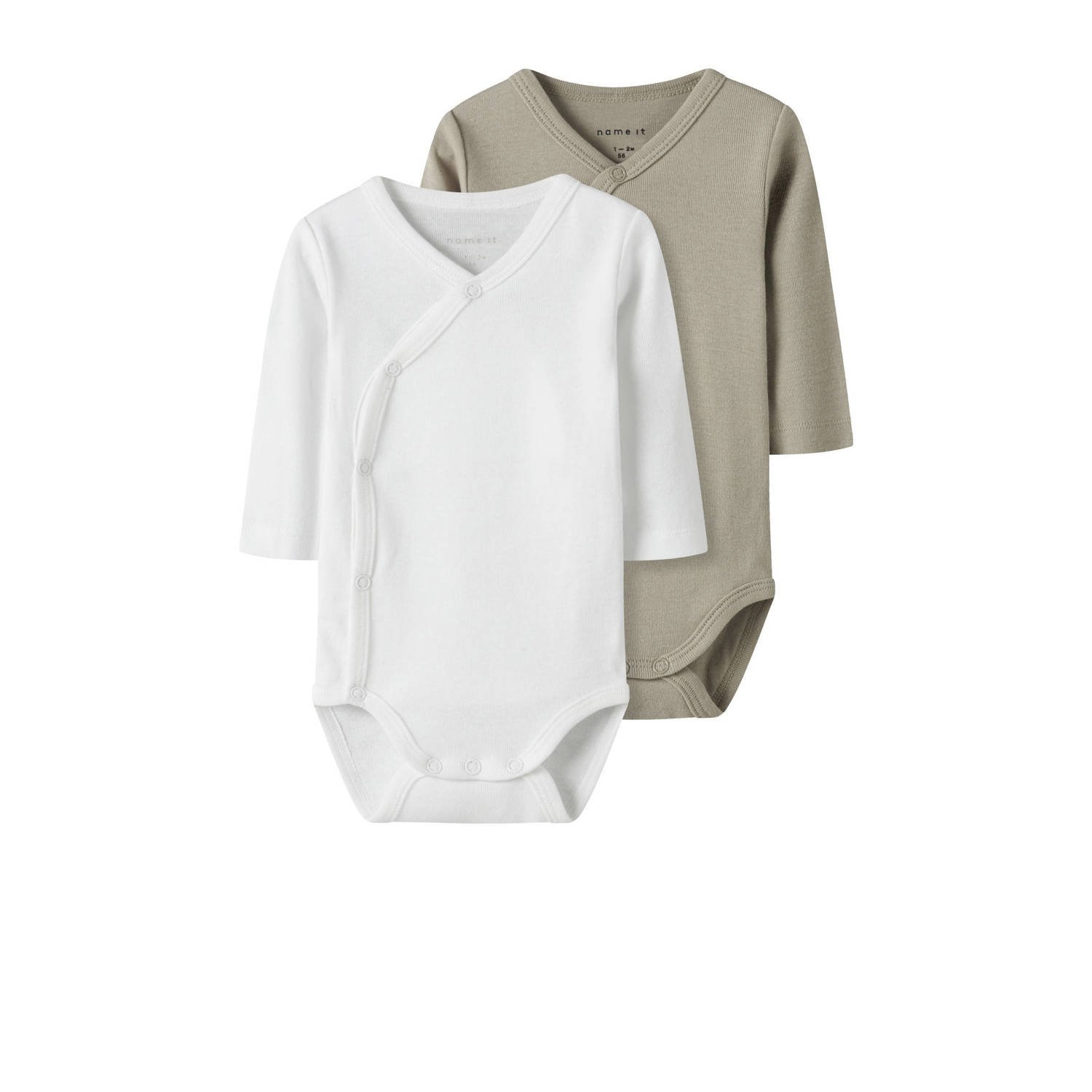 NAME IT BABY romper NBNBODY set van 2 wit beige