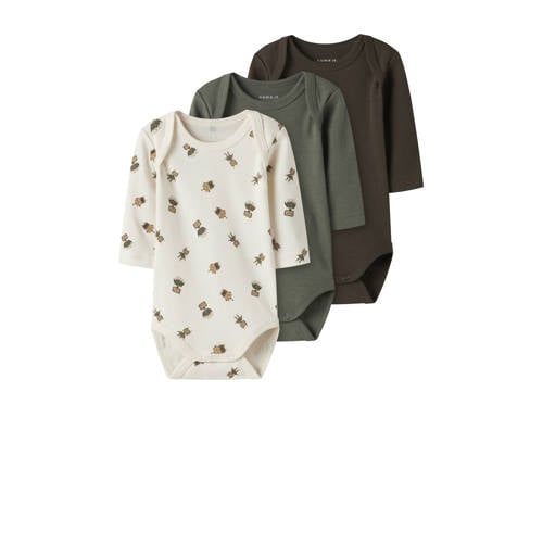 NAME IT BABY romper - set van 3 beige/groen/bruin afbeelding