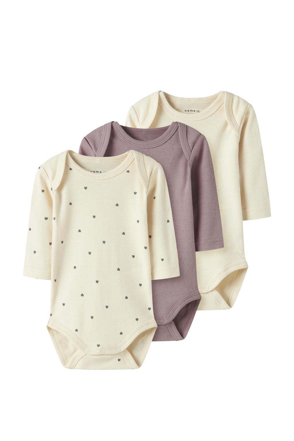 NAME IT BABY romper - mauve/ecru (set van 3)