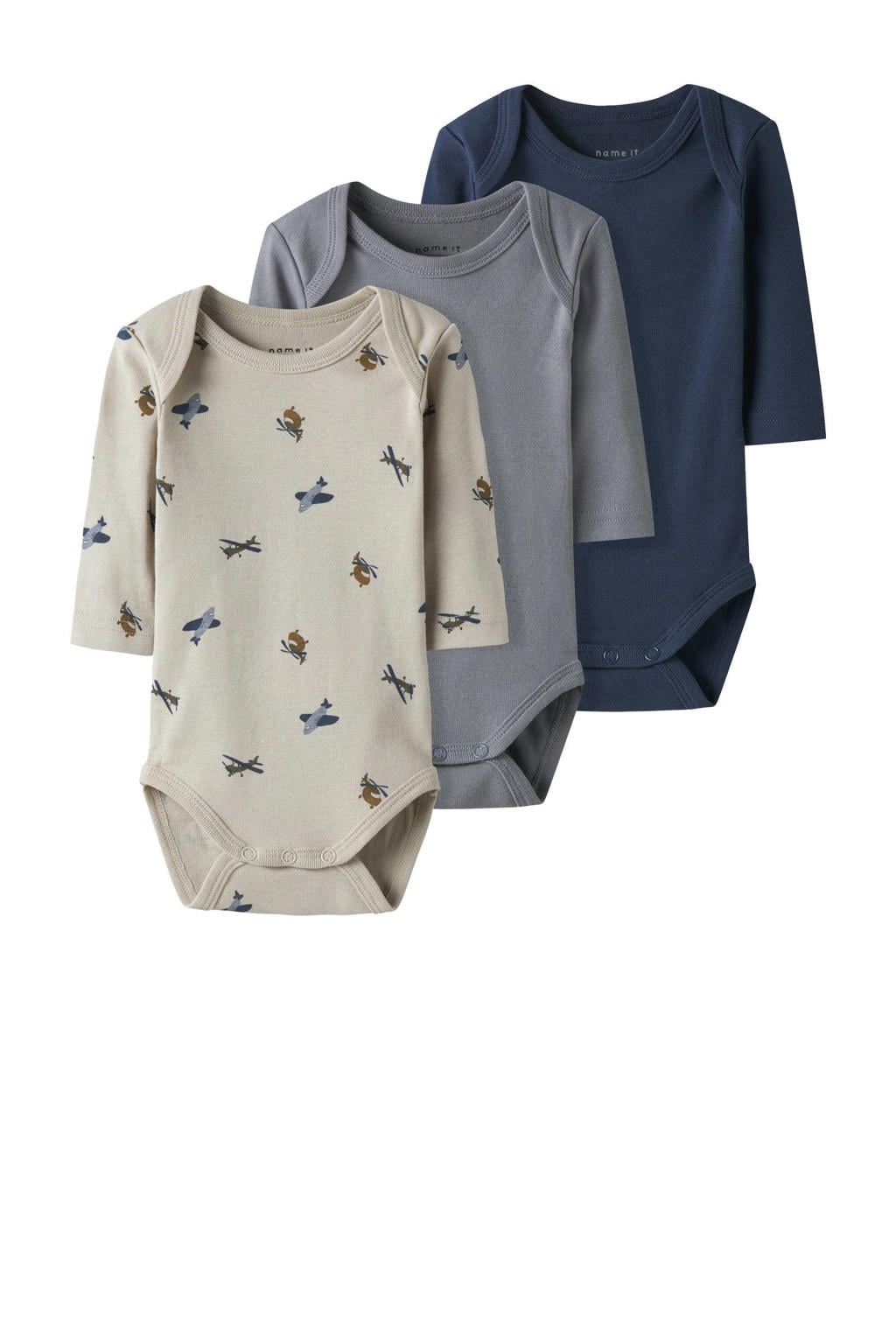 NAME IT BABY romper - bNBMBODY beige/grijs/blauw (set van 3)