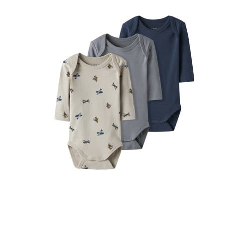 NAME IT BABY romper - set van 3 bNBMBODY beige/grijs/blauw afbeelding
