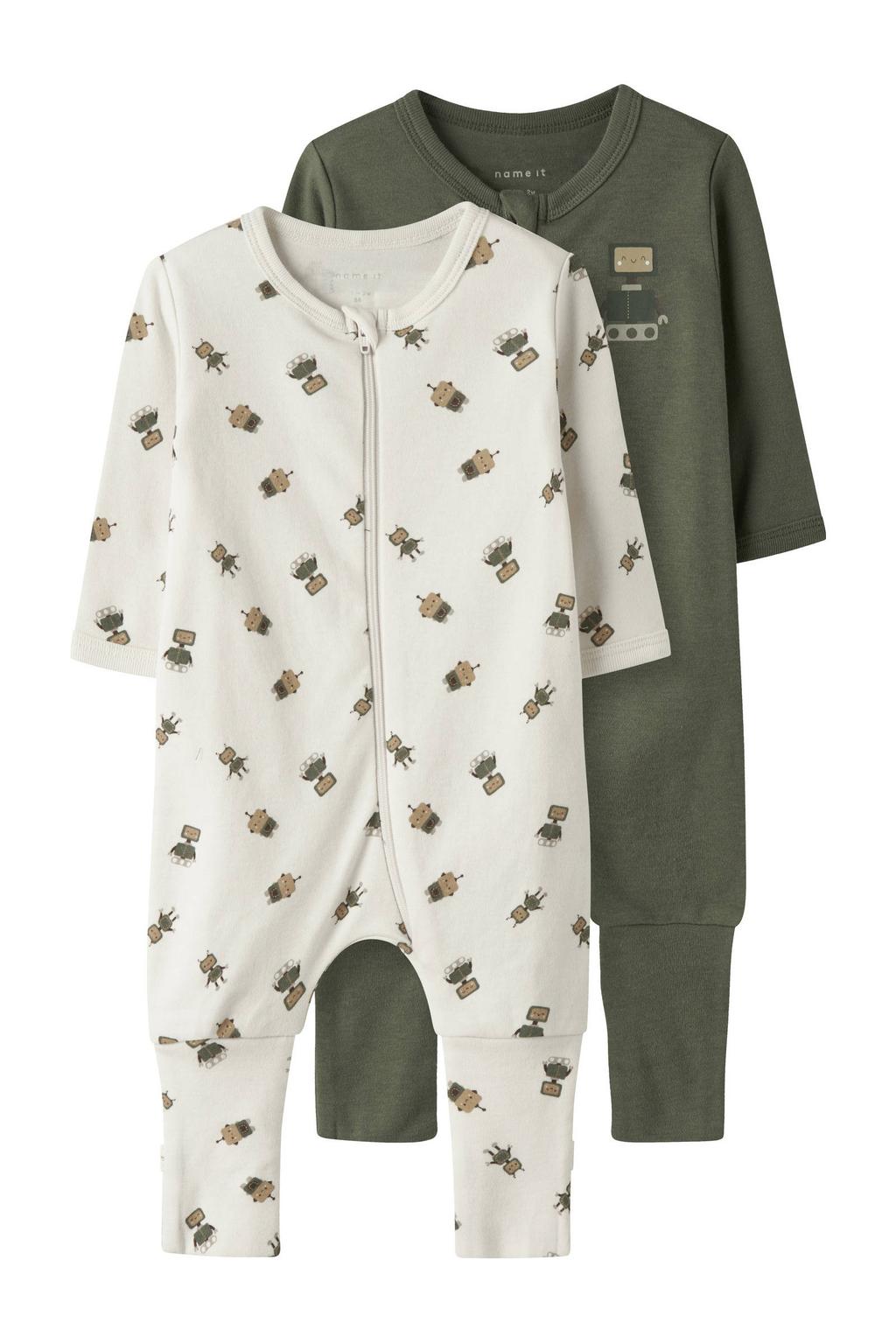 NAME IT BABY pyjama NBMNIGHTSUIT - beige/groen (set van 2)