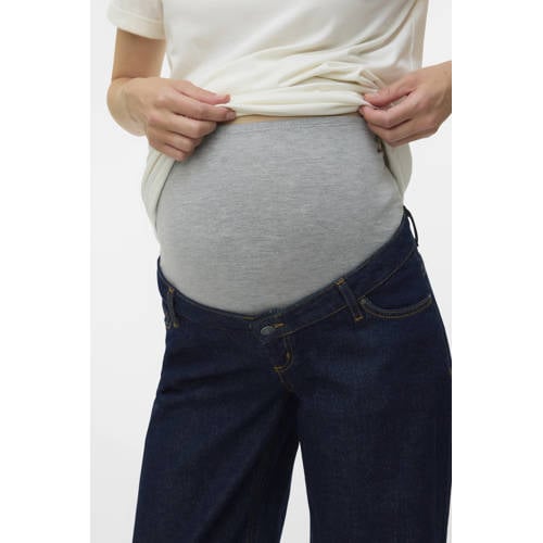 MAMALICIOUS high waist zwangerschapskleding wide leg jeans dark blue denim afbeelding
