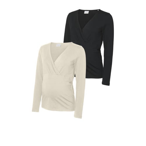 MAMALICIOUS zwangerschaps- voedings longsleeve MLKERRIE - set van 2 offwhite/zwart afbeelding