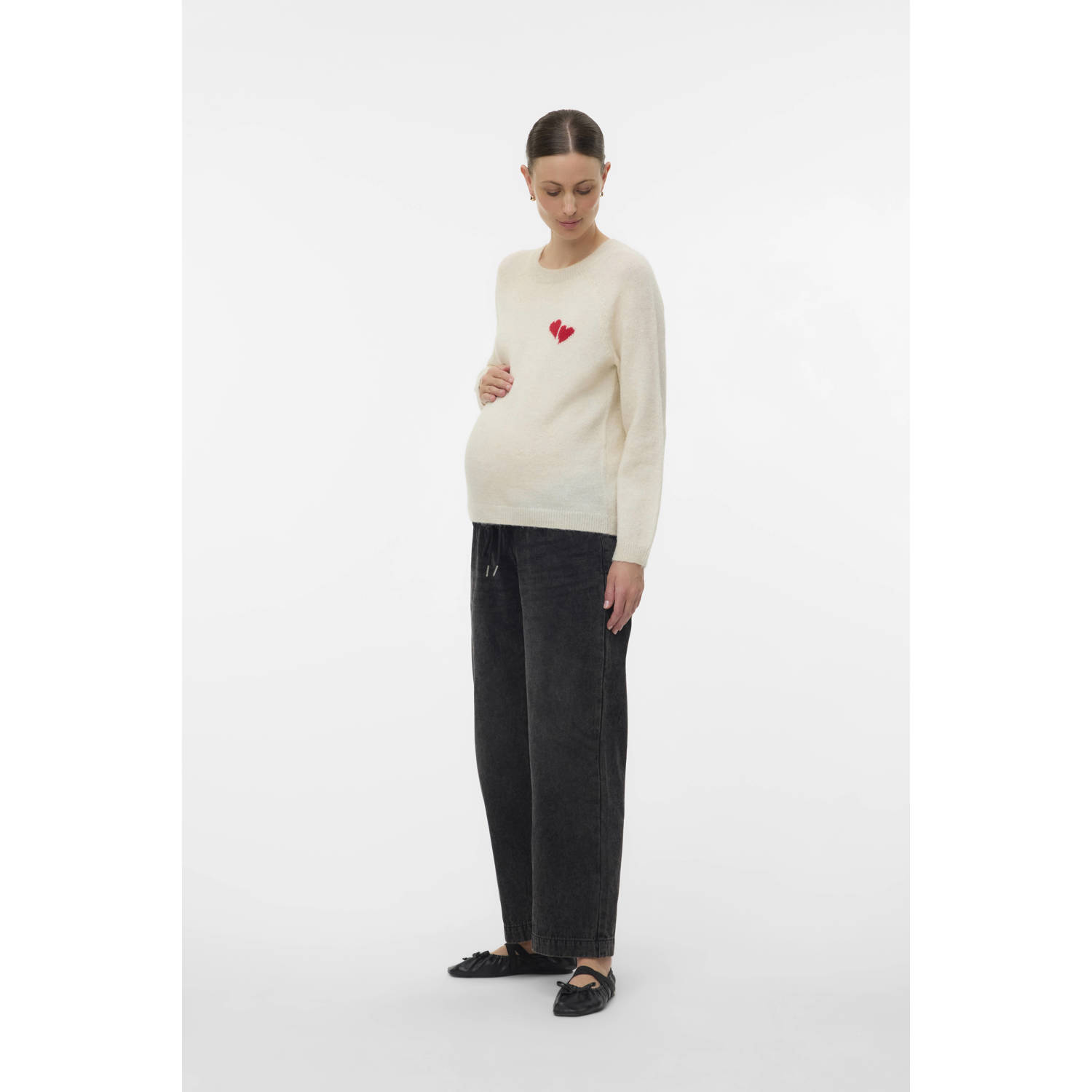 VERO MODA MATERNITY zwangerschaps trui ecru fijn gebreid