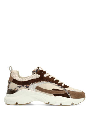 chunky leren sneakers beige/bruin