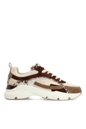 chunky leren sneakers beige/bruin