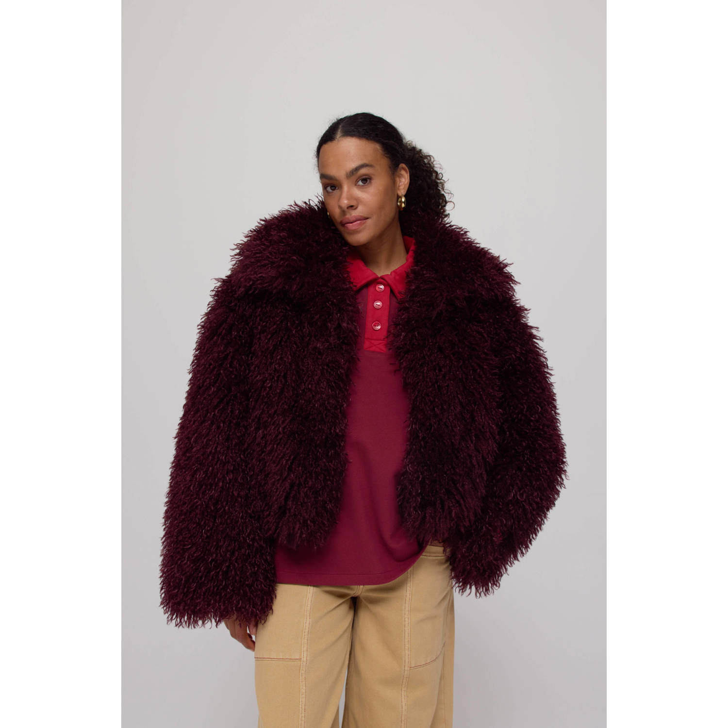 HARPER & YVE faux fur jas donkerrood