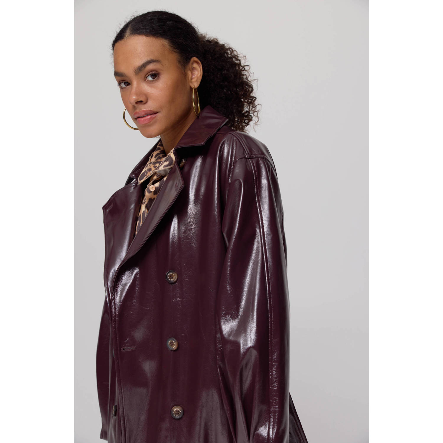 HARPER & YVE lak imitatieleren trenchcoat donkerrood