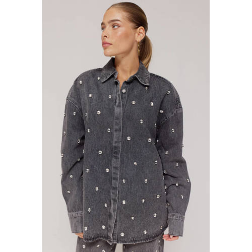 HARPER & YVE denim blouse grey denim met parels afbeelding