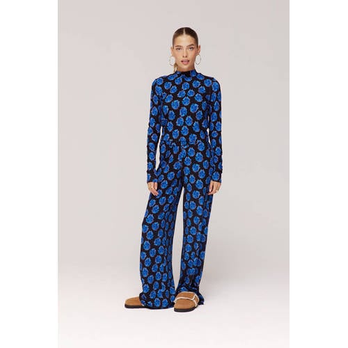 HARPER & YVE wide leg regular waist gebloemde casual broek blauw afbeelding