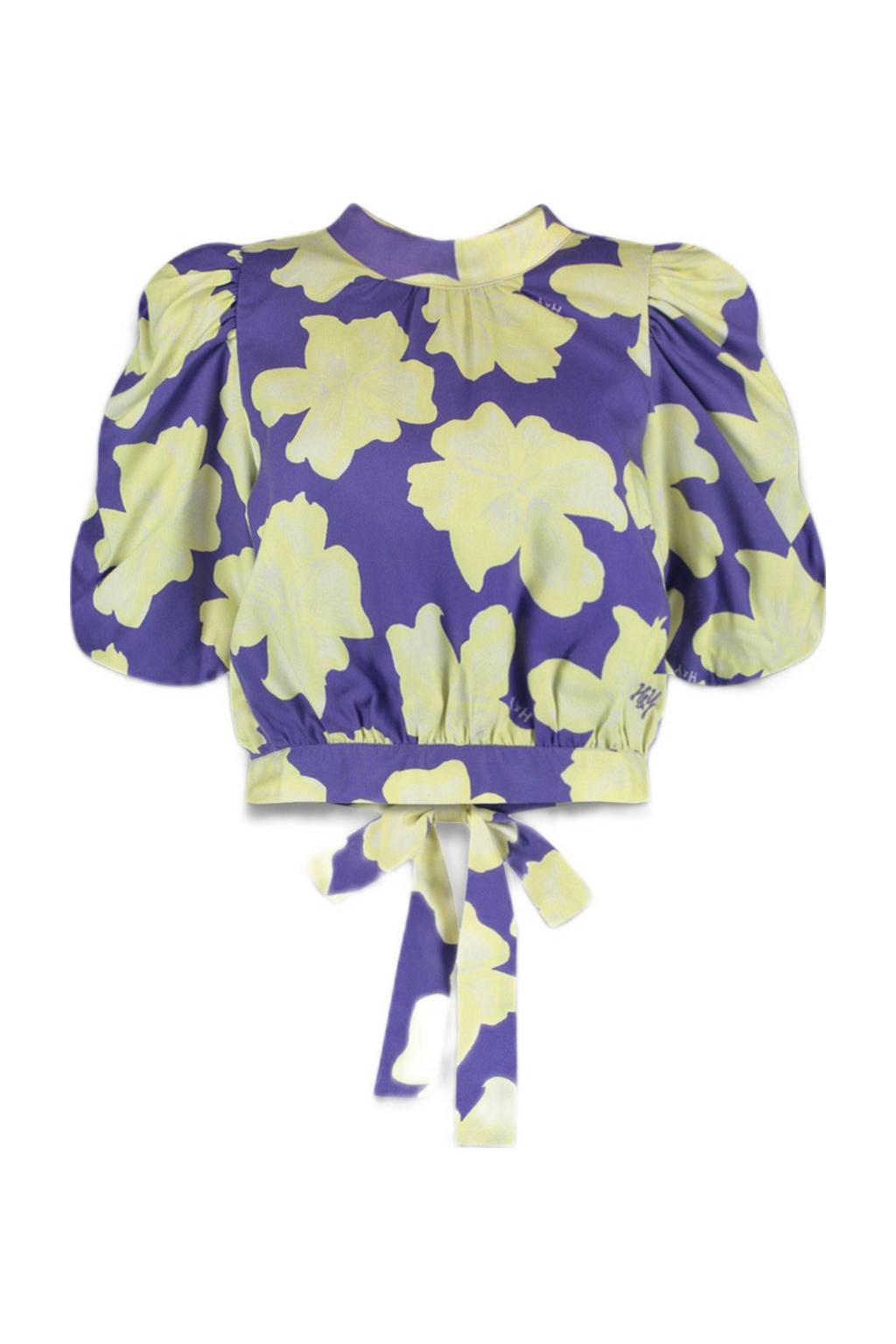 Paarse dames HARPER & YVE top van viscose met bloemenprint, korte mouwen en klassieke kraag