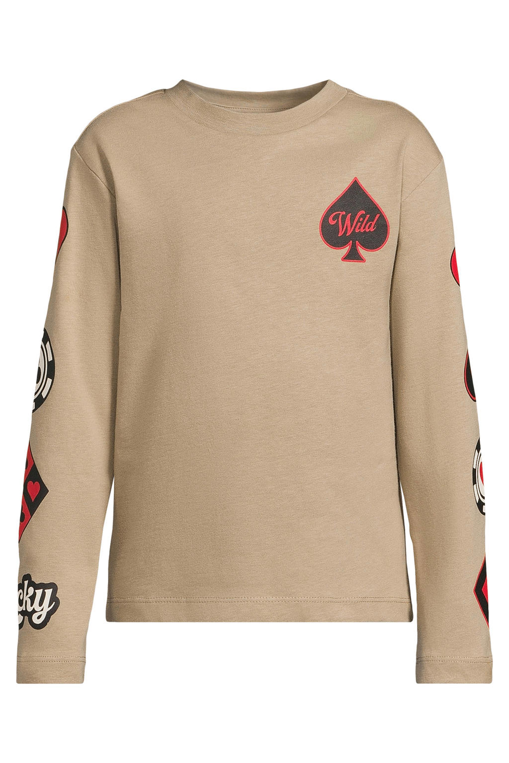 Beige jongens Coolcat longsleeve Royce van katoen met printopdruk, lange mouwen en ronde hals