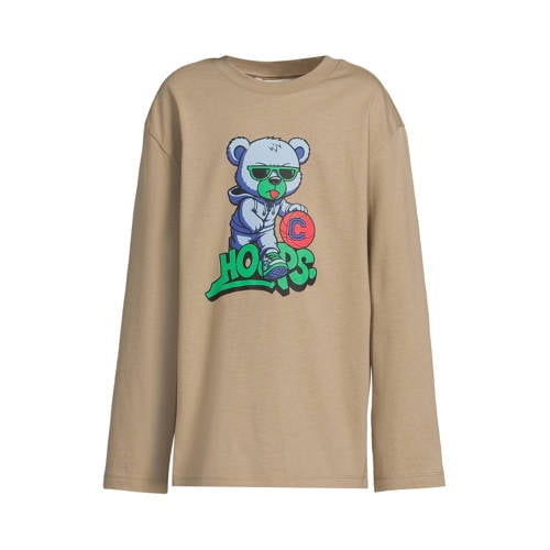 Coolcat oversized longsleeve met beer printopdruk Corey donkerzand afbeelding