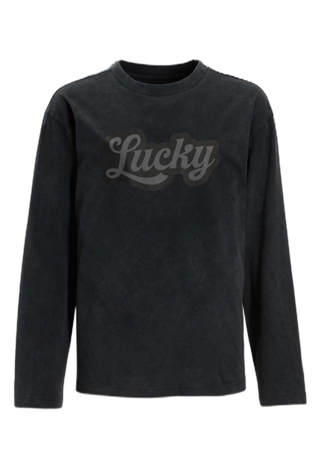 Grijze jongens Coolcat oversized longsleeve Jesse acid van katoen met printopdruk, lange mouwen en ronde hals
