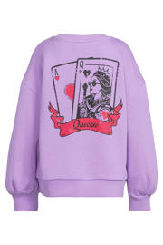 thumbnail: Lilakleurige meisjes Coolcat oversized sweater Nora met printopdruk, lange mouwen en ronde hals