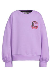 thumbnail: Lilakleurige meisjes Coolcat oversized sweater Nora met printopdruk, lange mouwen en ronde hals