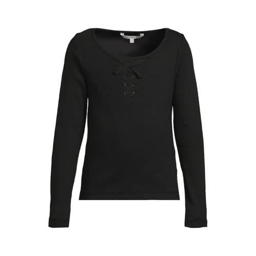 Coolcat geribde longsleeve met strikdetail leslie zwart afbeelding