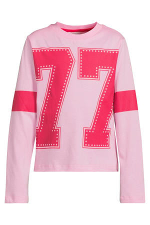 longsleeve met letter 77 printopdruk Johanna roze